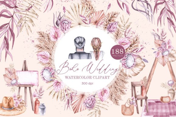 Boho Wedding Watercolor Clipart: Your Complete Design Toolkit