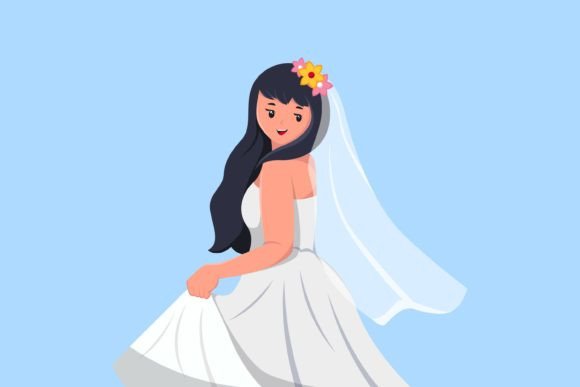 Elegant Vectors: The Allure of the Girl with Wedding Dress Illustration