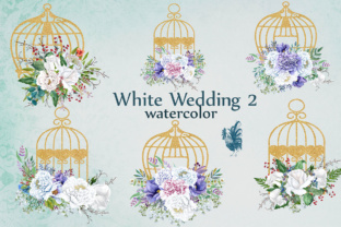 White Peonies & Birdcage Clip Art: Watercolor Wedding Assets